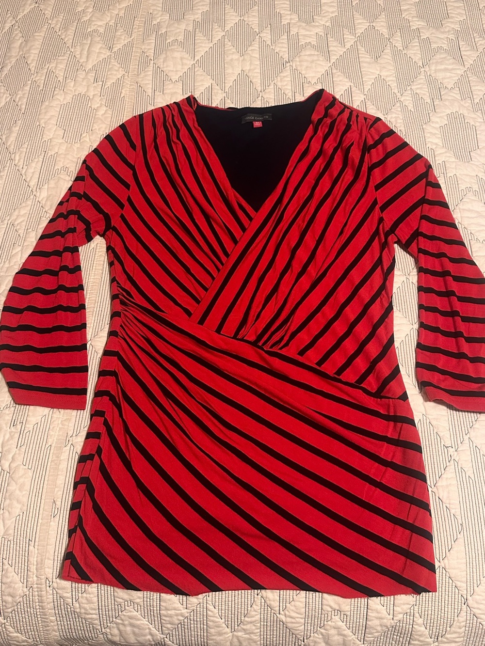 Vince Camuto Red and Black Diagonal Stripe Wrap Tunic
